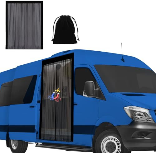 luolety Moustiquaire magnétique pour Porte coulissante pour Mercedes Sprinter pour VW Crafter, Noir - avec Fermeture éclair Centrale - 210 x 150 cm