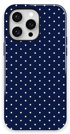 Zilkaifly Trendy Cute Hybrid 2 Layer Navy Blue Polka Dot Phone Case for iPhone 14,Navy
