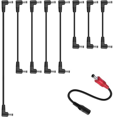 AYCRIT Guitar Pedal Power Cable Right Angle 12 18 24Inch 5.5 x 2.1mm Power Lead/Cord, Right Angle on Both Ends, Male to Male (8, 3x6+4x12+1x24)