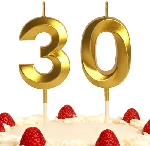 30th Birthday Candles Gold Number 30 Happy Birthday Candles Cake Topper Decorations for Birthday Party for 3D Designed Wedding Anniversary Party Wedding Anniversary Celebration Supply