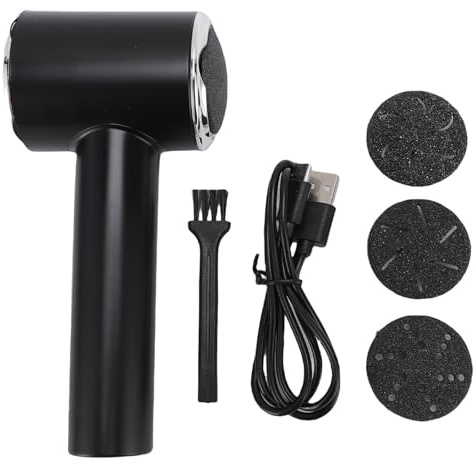 LUCKDANO Elektrischer Fuß-Hornhautentferner, Wiederaufladbare Pedikürefeile mit Vakuum, 2 Geschwindigkeiten Einstellbar, 3 Körnungsköpfe, Waschbar, mit TYP-C-Aufladung (BLACK)