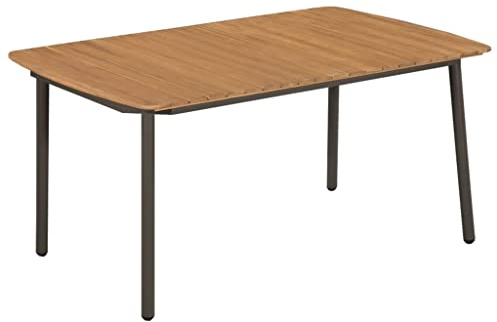 IBUQDDV Gartentisch aus Massivholz Akazie mit Stahlrahmen 150x90x72 cm für Terrasse Garten rustikaler Industrie-Look Esstisch stabil langlebig Outdoor Möbel
