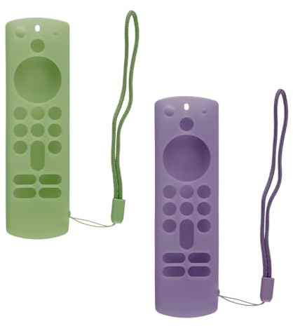 Wellrun 2 Pack Remote Control Cover Case,Anti-Slip Silicone Sleeve with Lanyard,Glow in the Dar,Protective Case for for Alexa Voice Remote 3rd Gen,Fire TV Stick 4K,Green & Purple