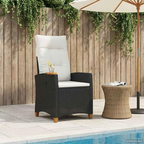 YNGBHFNOP Chaise de Jardin inclinable avec Tablette intégrée, Fauteuil Relax Extérieur en Polyrotin Résistant, Siège Réglable avec Coussin Détachable pour Balcon, Terrasse, Jardin, 62 x 64 x 112 cm
