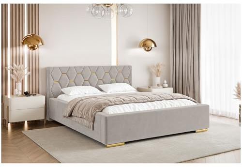 MEBLINI Versal Polsterbett 140x200 mit Stauraum - Lattenrost und Bettkasten - Kopfteil Bett mit Stauraum - Doppelbett - Stauraumbett - Betten - 140x200 - Taupe Samt/H3 Matratze