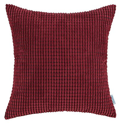 CaliTime Kissenbezüge Kissenhülle Kissenbezug Komfortabler Supersoft Cord Mais Gestreift Beidseitig Dekokissenbezug 50cm x 50cm Burgund