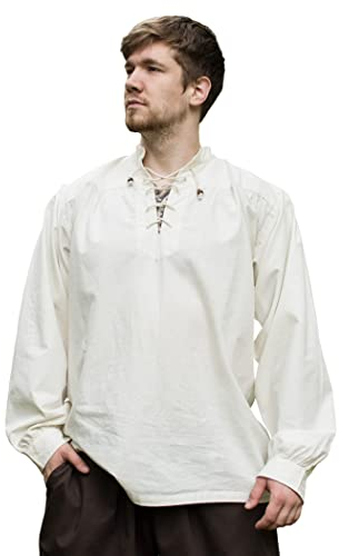 Battle-Merchant Ludwig - Camicia Medievale da mercante - Uomo - Abbigliamento da Vichingo per Giochi di Ruolo dal Vivo (Larp) - Bianco Sporco - L