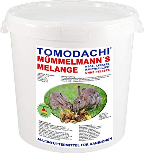 Tomodachi Kaninchenfutter pelletfrei Alleinfutter Müsli Kaninchen Gemüsemix Hasen Möhrenflocken Erbsenflocken Erdnüsse Sonnenblumenkerne Getreide 5kg Eimer