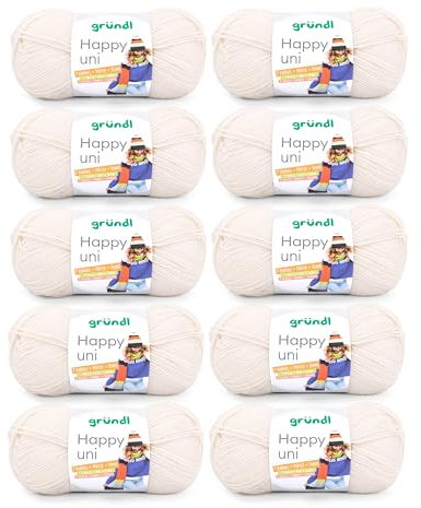 Gründl Wolle Happy uni - Garn zum Stricken - Garn zum Häkeln - Strickgarn - Häkelgarn - Weich und hautfreundlich - 100 % Polyacryl 10 Knäuel 100 g / 250 m - Nadelstärke 4 5 -creme