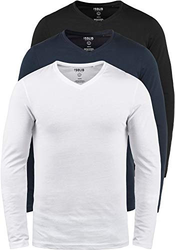 !Solid SDBasil Herren Longsleeve Langarmshirt Basic Shirt im 2er Pack oder 3 er Pack mit V- Ausschnitt 3er Pack Baumwollmischung Slim fit, Größe:XXL, Farbe:3er-Box-2