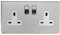Brushed Chrome Socket with White Insert - Screwless Faceplate (White Insert, 2 Gang Double Plug Socket)