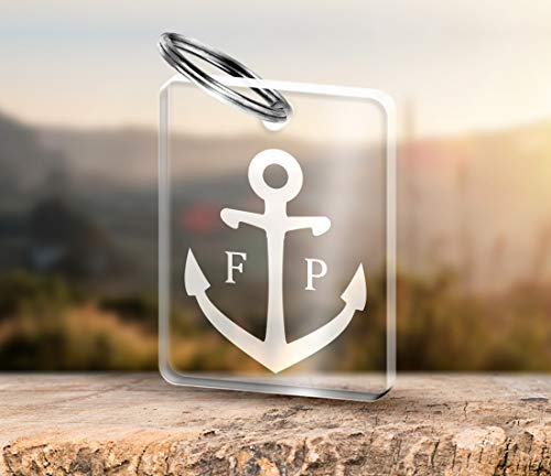 CHRISCK design Acrylglas Schlüsselanhänger mit Gravur Anker + Initialen aus massivem Acrylglas schöne Geschenkidee für Partner, tolles Geschenk für Freunde und Beste Freundin