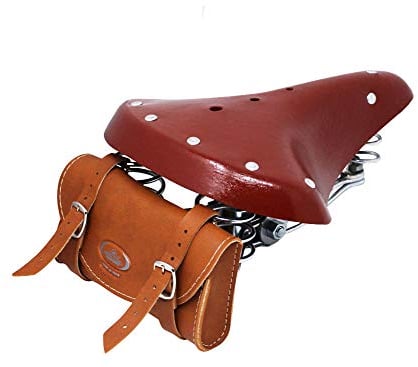 Cucuba® Satteltasche Montegrappa Fahrradtasche Unisex 100% Made in Italy + Fahrrad Sattel Retro Model Vintage storisch Brooks Nicht Montegrappa (Farbe Sattel: Braun. Farbe Satteltasche: Honig)
