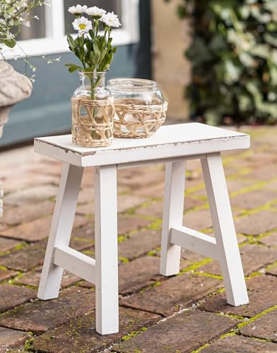Dekoleidenschaft Hocker aus Massivholz, Creme, im Shabby Look, Kinderhocker, Blumenhocker, Fußhocker, Sitzhocker, Schminktisch-Stuhl, Pflanzenhocker, Dekohocker