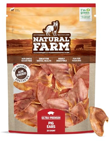 Natural Farm Pig Ears for Dogs (25 Pack), All-Natural WholeThick Pigs Ears, Single Ingredient & Highly Digestible, Better Than Rawhide- Dog Snacks, Dog Pig Ears for Puppy, Medium & Large Dogs