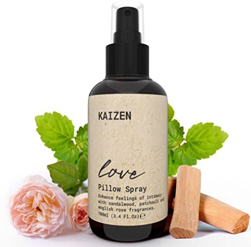 Kaizen® Raumduft Spray (Sandelholz) - 100ml - Beruhigendes Ätherisches Öl, Kissenspray zum Einschlafen, Pillow Spray für Kopfkissen, Kopfkissenspray