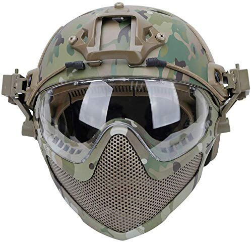 Casco PJ Tactical Fast, casco di sicurezza per pilota, casco da paintball softair con maschera rimovibile e occhiali
