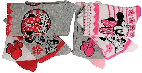 Disney Minnie Mouse set de 6 calcetines en blanco, rosa, gris con flores y lazos para niños (31/34)
