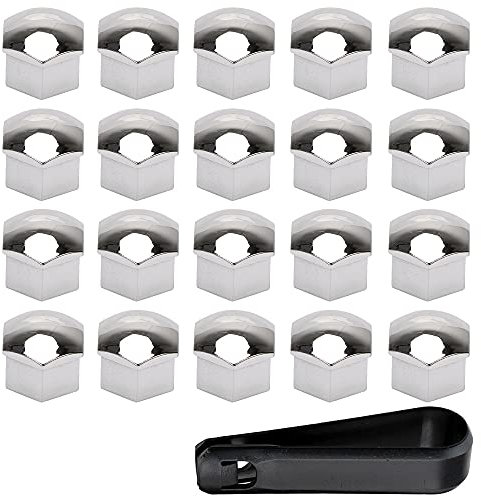 ETOPARS 20 Pièces 17mm Capuchon d'écrou de Roue de Voiture Cache-écrous Bouchon d'Écrou de Roue Couvre avec Ensemble Outil de Suppression Argent