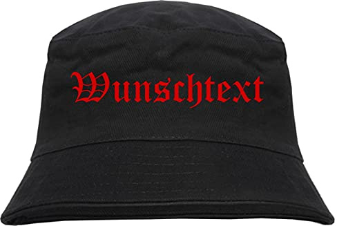 sostex Individueller Anglerhut - altdeutsch - schwarz - Bucket Hat - Fischerhut mit Wunschtext Bedruckt