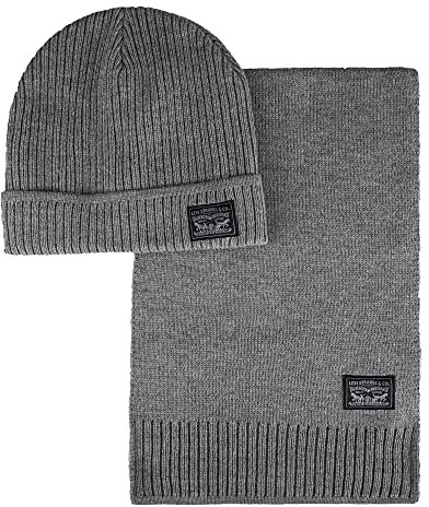 Levi's Herren Winter Warm Knit Beanie Hat and Scarf Set Mütze, anthrazit, One Size