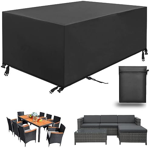 Housse Salon de Jardin, Housse de Table Jardin Rectangulaire, Couverture de Protection Meubles Bâche Salon de Jardin Imperméable Anti-UV, Bache Table Exterieur (Schwarz, 270*180*89cm 420D)