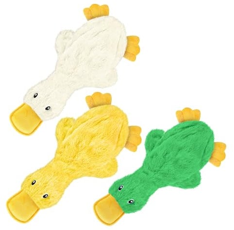 Quietschendes Hundespielzeug für kleine, mittlere und große Rassen by Best Pet Supplies - Ente ohne Füllung mit weichem Quietscher, Spaß für Welpen und ältere Hunde im Haus, Weiß, Blau & Grün, size