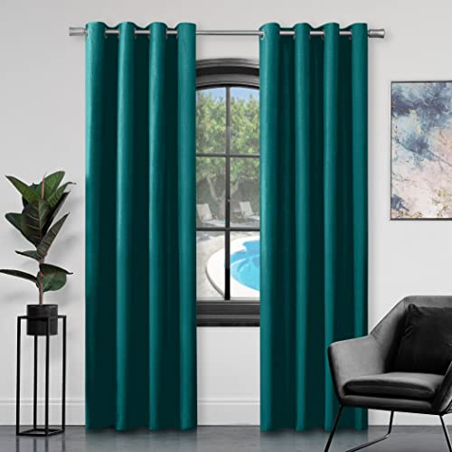 GC GAVENO CAVAILIA Vorhänge aus Kunstseide, mit Ösen, für Wohnzimmer, 100% Polyester, vollständig gefüttert, Teal, 228 x 228 cm