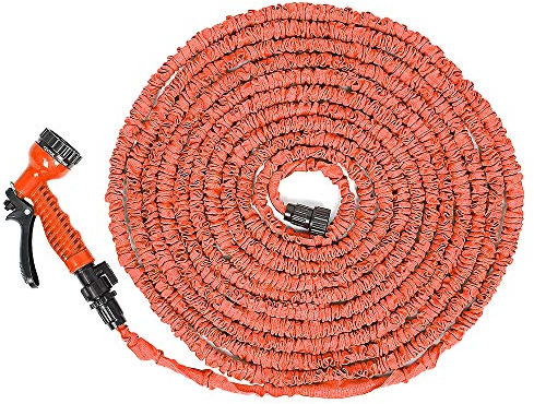 Willonin Gartenschlauch, einziehbarer Gartenschlauch, flexibler und einziehbarer Schlauch, Gartenarbeit, Rasen, Pflanzen, Blumen, 7 Spritzer (100FT Orange, 10M-30M)