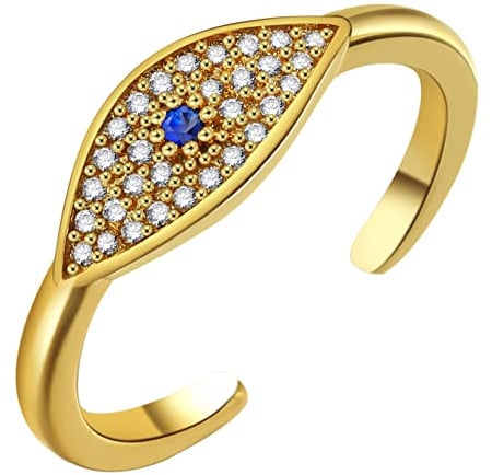 HMOOY Evil Eye Ring, Blau Zirkonia Evil Eye Offener Ring Blau Auge Stapelbarer Ring Verstellbarer Offener Wickelring für Damen Evil Eye Schmuck für Schutz