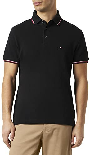 Tommy Hilfiger Men's 1985 RWB Tipped Slim Polo Mw0mw30750 S/S Polos, Black (Black), XS