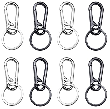 IOPJLK 8 Stück Karabiner Schlüsselanhänger, Metall Schlüsselkarabiner, Schlüsselring mit Karabiner für Aufhängen im Rucksack, Autoschlüssel,Lanyards, Geschenke zum Vatertag
