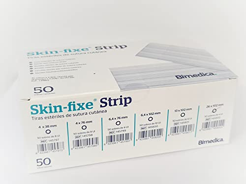 Bimedica® Tiras de sutura cutánea estériles (6.4 x 102 mm, 50 sobres de 10UI, Hipoalergénico, Estéril)