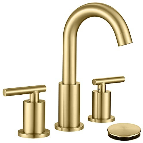 Rubinetto da bagno in oro spazzolato con scarico del lavandino e tubo di alimentazione, rubinetto da bagno diffuso da 8 pollici a 3 fori, rubinetto da bagno in oro ChiLDano CH2183BG