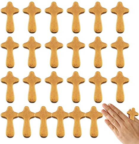 Kleines Holzkreuz – Handkreuz aus | 1 Stück/24 Stück Kreuz aus Taschenkreuz aus zum Aufhängen | Holzkreuz für Männer Frauen betend