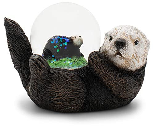 Elanze Designs Otter Mutter und Baby, Miniatur, 45 mm, stabiles Polyresin, magisch, skurril, Tischkommode, Nachttisch, Glitzer, Wasser-Schneekugel, Dekoration