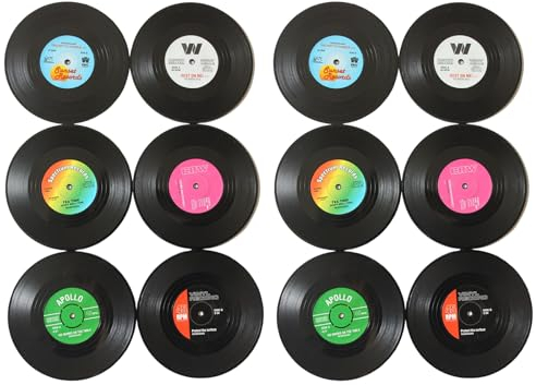 12 StüCk Retro Vinyl Schallplatten Untersetzer Isolierte Kaffee GeträNke Untersetzer FüR Tassen Tisch Bar Glas GläSer, Durchmesser 10,7 cm