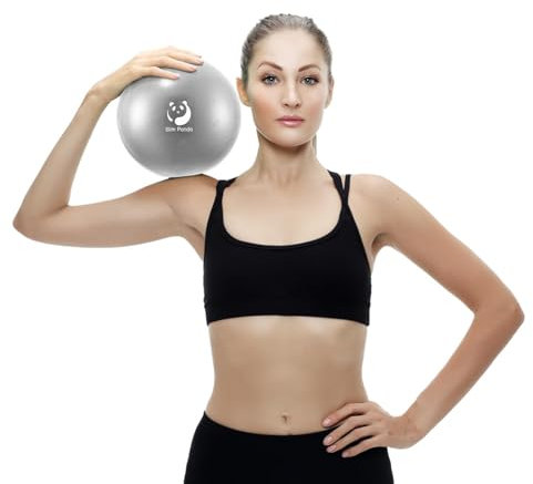 Slim Panda Gymnastikball Klein,23-25cm Pilates Ball mit Aufblasbarem Strohhalm,Soft Yoga Ball Exercise für Hause,Fitness,Balance Training (Silber)