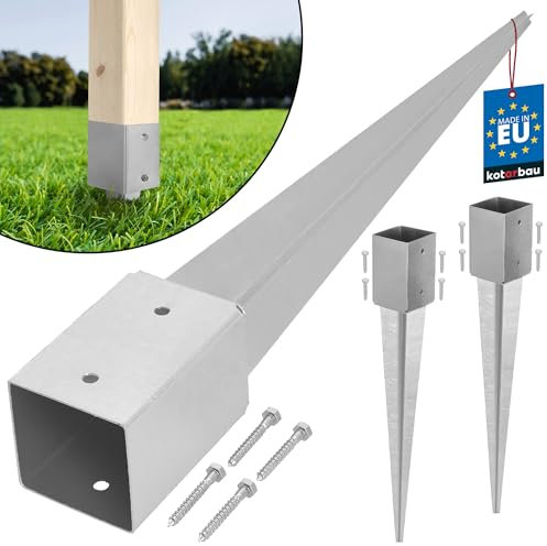KOTARBAU® Juego de 2 casquillos para suelo de impacto de 91 x 91 mm, longitud 750 mm, galvanizados en caliente, acero galvanizado, para postes de vallas, madera, suelo, anclajes para suelo, anclajes