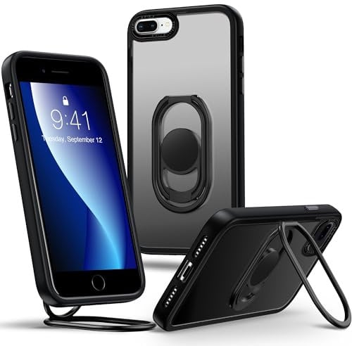 Shields Up for iPhone 7 Plus & 8 Plus Case with Stand, Matte Back Phone Case with Double Ring Holder Stand - Adjustable & Foldable, Shockproof Translucent Protective Cover - Frosted Black