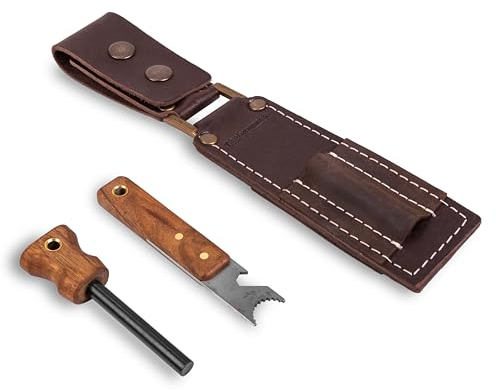 BPS Knives - Premium Ferro Rod Feuerstarter Überlebenswerkzeug mit Schaber und Ledertasche - Feuerschläger fürs Überleben - Feuerstein und Stahl Feuerstarter-Set - 10.000-20.000 Schläge