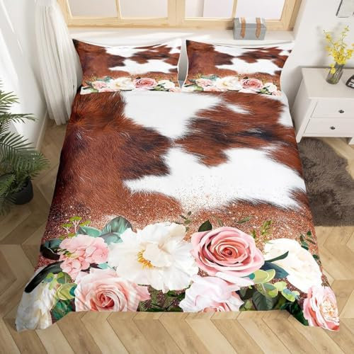 LANSHAN Bettwäsche 140x200 Pinke Rose Bettwaesche Leopardenmuster Weich Atmungsaktiv Mikrofaser Bettwäsche Set mit Reißverschluss 1 Bettbezüge und 2 Kissenbezüge 80x80 cm