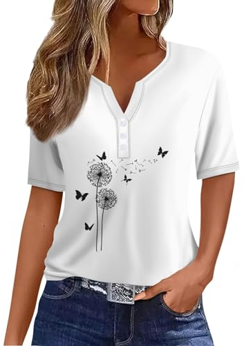 Temu Shop Kleidung Damen Langarmshirt Herren T-Shirt Damen Oversize Opus Shirt Damen V-Ausschnitt Blumen Bedruckt Henley Shirt Bequem Oversize Shirt Trachtenbluse Shirt Damen Langarm (Dunkelgrau Xl)