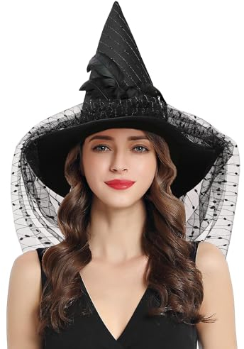 Livofloral Karneval Hexenhut, Schwarz Feder Spinnen Hexen Hut Dekoration für Karneval Halloween Kostüm, Party Hexe Kostüm, Mardi Gras, Cosplay, Maskerade (Schwarz)