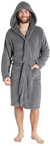 CityComfort Mens Dressing Gown, Shawl Collar or Hooded Bathrobe Super Soft Fleece Cosy Loungewear Adults Teens - Gifts for Him (3XL, Grey Hooded)