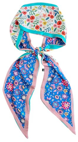 GIMIRO Écharpe en Satin, 148 x 13 cm, Motif Géométrique Damier, Double Couche, Polyester, Marron et Blanc (Rose - Bleu - Vert - Fleur crème)