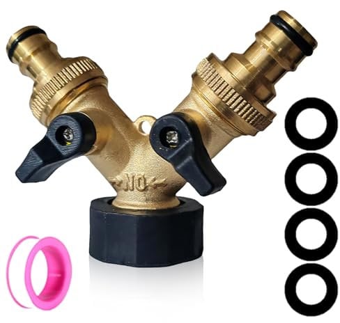 2 Vie Connettore Tubo Acqua, Distributore a Y 3/4 Pollici, Raccordo Tubo Acqua Giardino, Adattatore Rubinetto Canna Acqua, con Interruttore Separato, Sdoppiatore Rubinetto per Giardino e Della Cucina