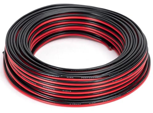 Cable de Audio 2G0.75mm² 20M, rojo y negro para transmisión de audio en equipos de sonido y conexión entre dispositivos.