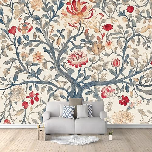 William Morris Style Flowers Leaves Mural Wallpaper Beige Wall Murals for Bedrooms Living Room Children Nursery Wall Mural Art Decor Wall Decoration Paper Poster 350x256 cm