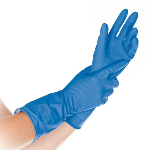 FRANZ MENSCH 240 Stück Hygonorm Haushaltshandschuhe Bettina Soft | Latex, blau, 9/L, L: 30cm, Karton, Haushaltshandschuhe, Reinigungshandschuhe
